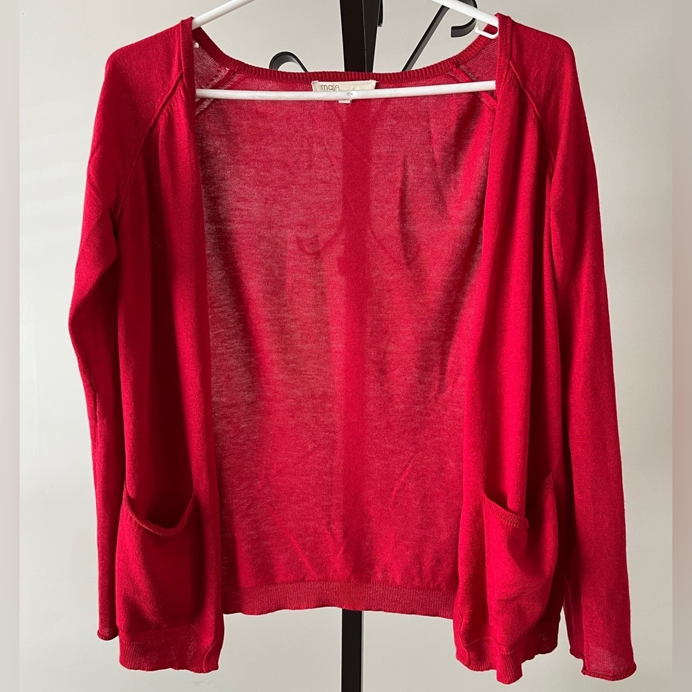 MAJE Silk and Cashmere Red Cardigan, Size 1.